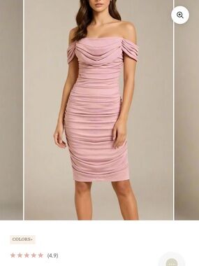 Ruched Off-Shoulder Midi Dress in Dusty Pink